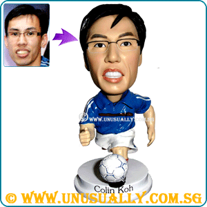 Custom 3D Caricature Soccer Figurine In Blue Jersey