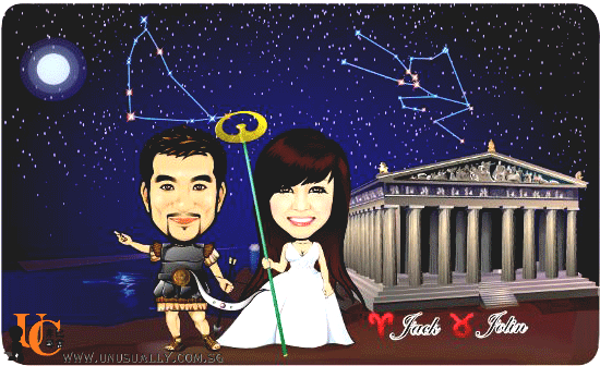 Digital Caricature Drawing - Horoscope Couple Theme