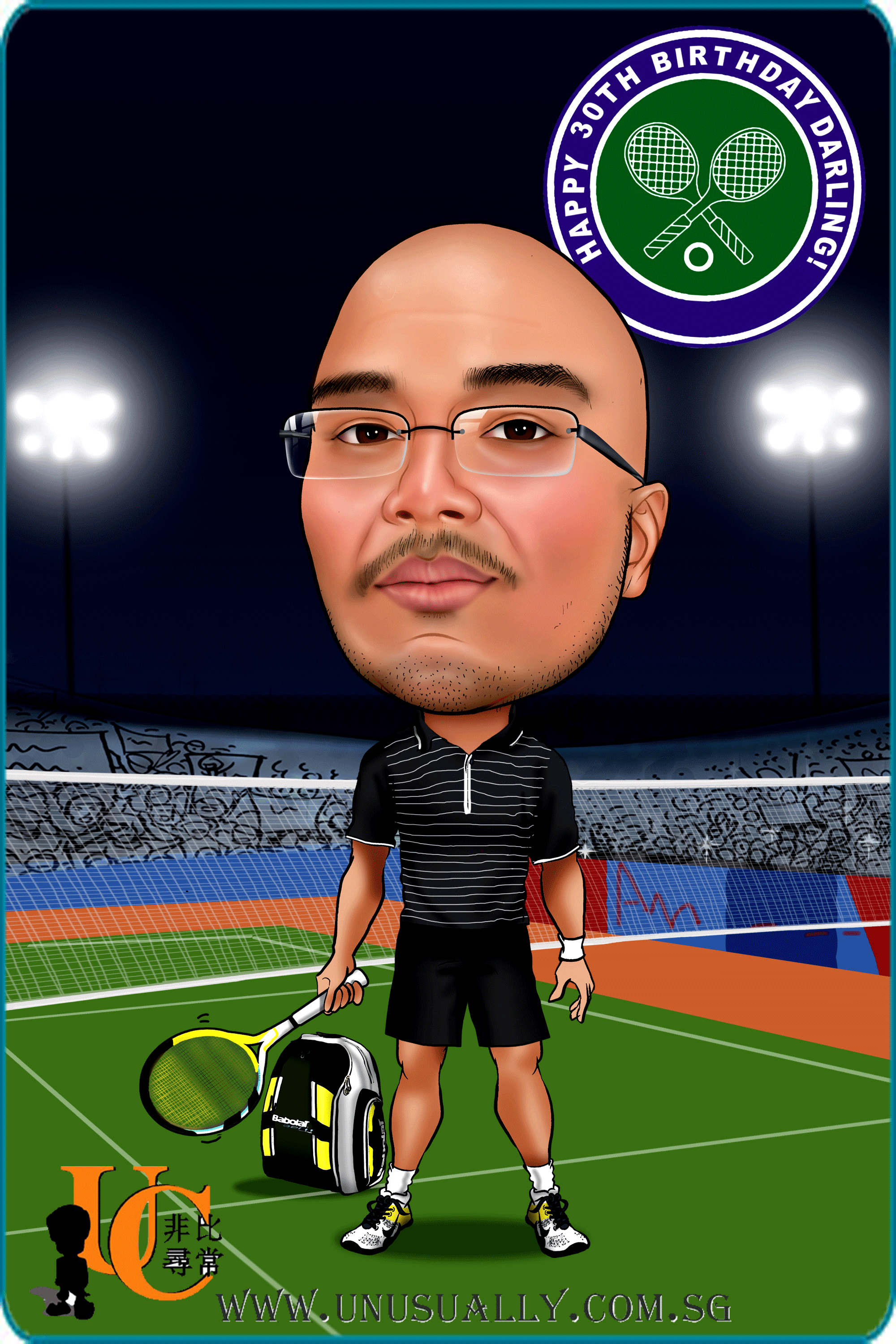 Digital Caricature Drawing - Male Tennis Theme